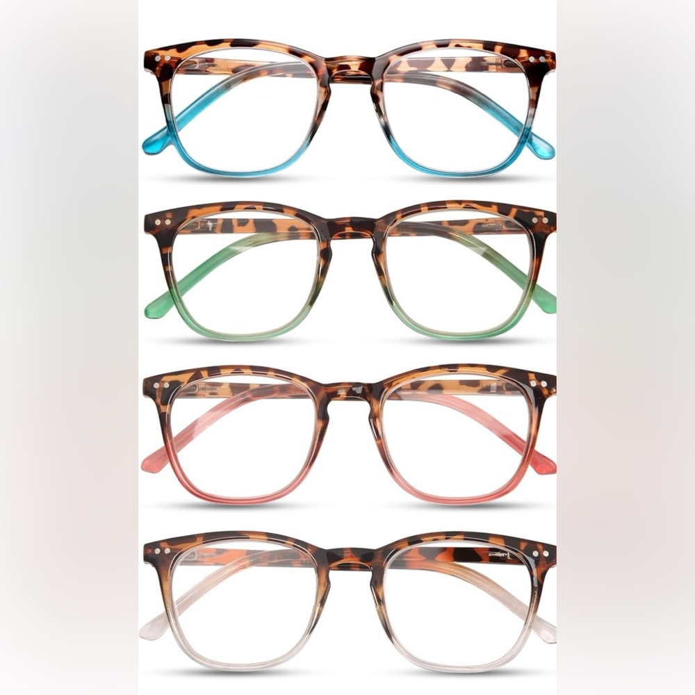 4 pack Tortoiseshell Square Frame Glasses with Colored Accents
